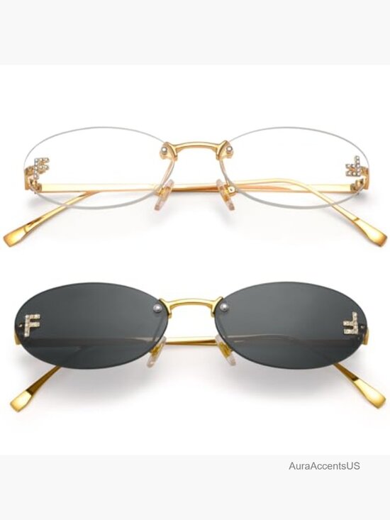 Trendy Rimless Oval Sunglasses with Diamond Frame Y2K Metal Shades main image 6